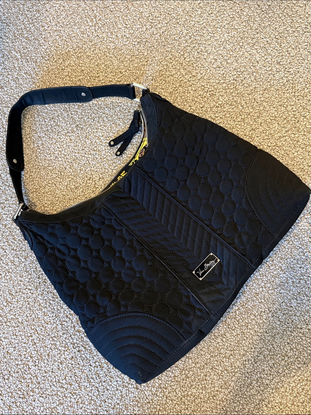Vera Bradley Retired Baroque Inside Lining Quilted Black Shoulder Hobo Bag Purse